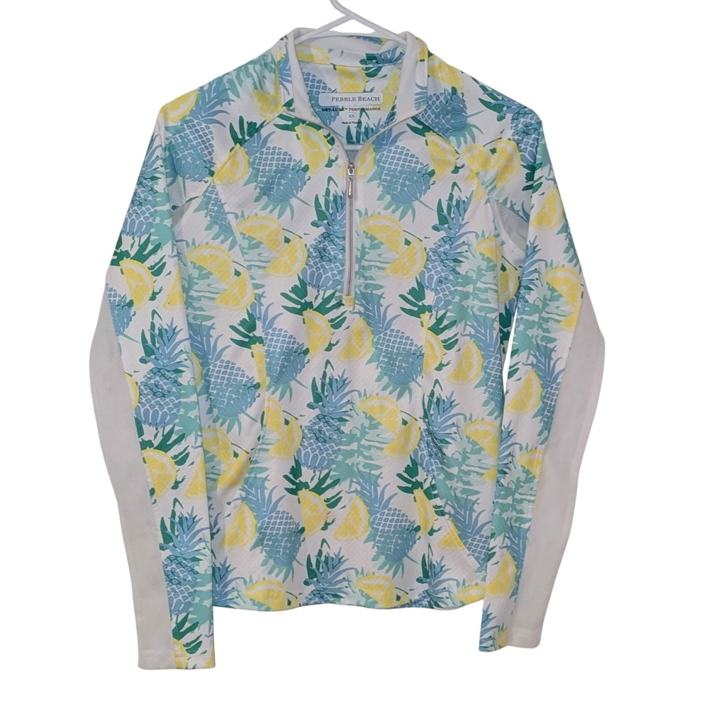 Pebble Beach XS Dry-Luxe Performance Pineapple Lemon 1/4 Zip Pullover Golf Top